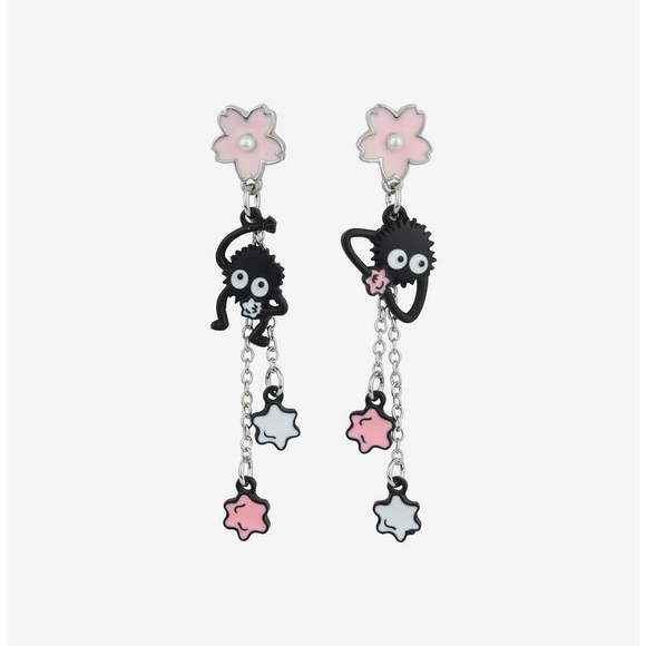 ⚜️Studio Ghibli Spirited Away Soot Sprites Sakura Star Candy Earrings! NWT! - Picture 1 of 4